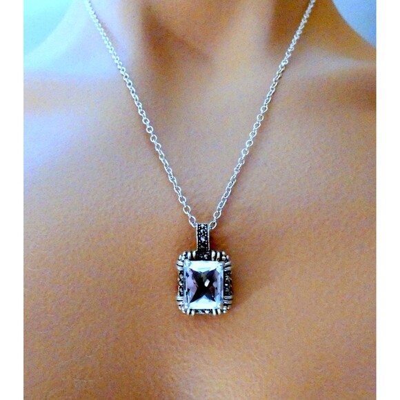 VTG Rock Quartz Crystal Marcasite Sterling Silver Pendant - Picture 7 of 8